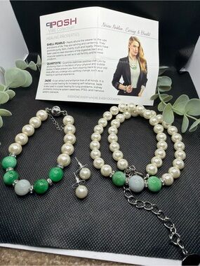 POSH Vibe Collection Faux Pearl Jade Quartzite Necklace Bracelet Earring Set